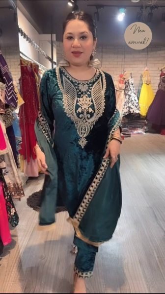 Exclusive Viscose  Velvet Suit With Embroidery Work With Pant And Dupatta  Ready To Wear Collection