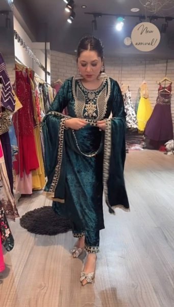 Exclusive Viscose  Velvet Suit With Embroidery Work With Pant And Dupatta  Ready To Wear Collection