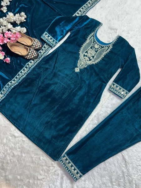 Exclusive Viscose  Velvet Suit With Embroidery Work With Pant And Dupatta  Ready To Wear Collection