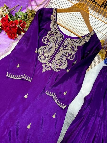 Exclusive Wedding Collection Heavy Chinon Silk Party Wear Top   Sharara Set with Embroidery   Fancy Dupatta Ready To Wear Collection