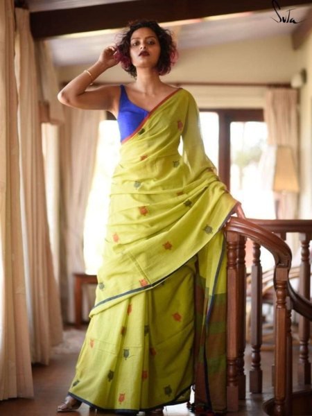 Exclusive Yellow Colour Cotton Saree For Women Fashion 