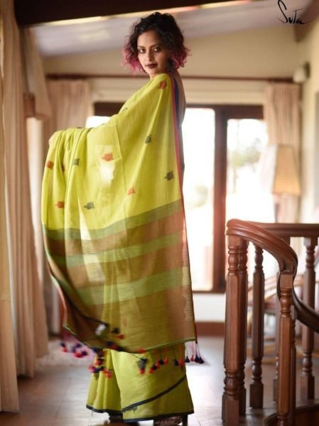 Exclusive Yellow Colour Cotton Saree For Women Fashion Cotton Sarees Wholesale