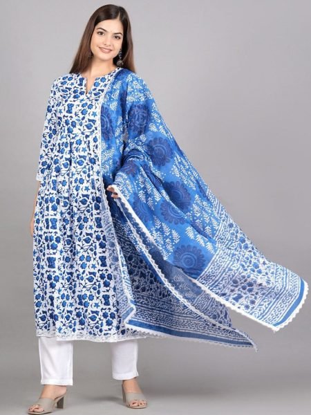  Explore  Women's Rayon Cotton Printed Anarkali Kurta With Palazzo & Dupatta Set Cotton Kurtis Wholesale