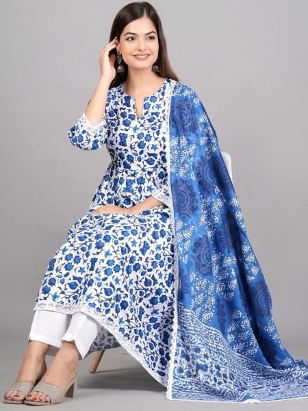  Explore  Women's Rayon Cotton Printed Anarkali Kurta With Palazzo & Dupatta Set Cotton Kurtis Wholesale