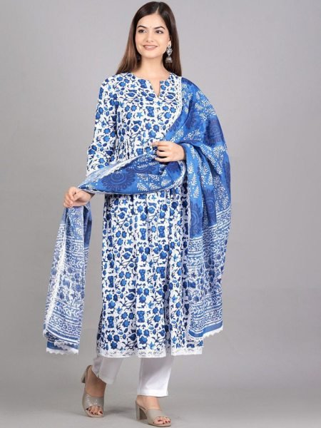  Explore  Women's Rayon Cotton Printed Anarkali Kurta With Palazzo & Dupatta Set Cotton Kurtis Wholesale