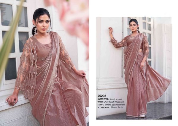 Exquisite Bead Embellished Satin Silk Ombre Saree with Designer Jacket for Wedding and Party Wear Designer Wedding Sarees Wholesale