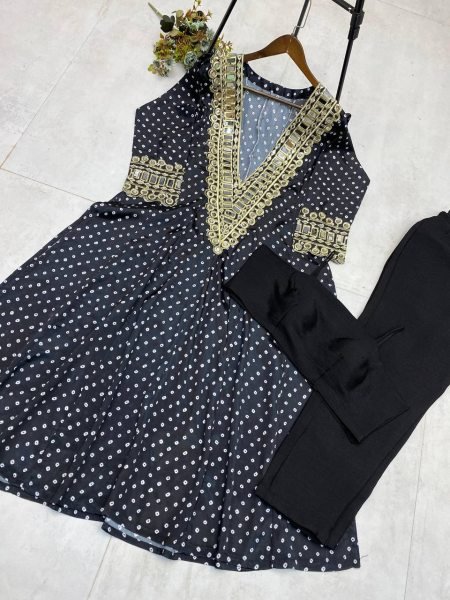 Exquisite Digital Printed Chinon Kurti Set with Real Mirror Work and Embroidery Designer 3 Piece Set Best Quality Wholesale Supplier 3 Piece Kurti Set