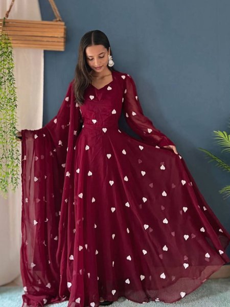 Exquisite Embroidered Faux Georgette Anarkali Kurti with Matching Dupatta   Crepe Bottom Wholesale Rate 