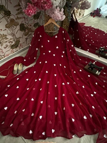 Exquisite Embroidered Faux Georgette Anarkali Kurti with Matching Dupatta   Crepe Bottom Wholesale Rate Anarkali Kurtis 