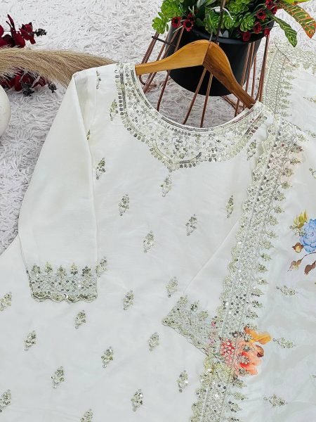 Exquisite Heavy Chinnon Silk Fully Stitched Kurti  Pant   Dupatta with Intricate Embroidery   Sequin Work for Women Ready To Wear Collection