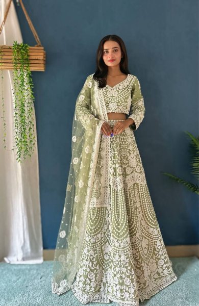 Exquisite Heavy Net Lehenga with Pearl Design Work Designer Lehenga Choli