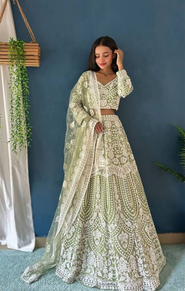 Exquisite Heavy Net Lehenga with Pearl Design Work Designer Lehenga Choli