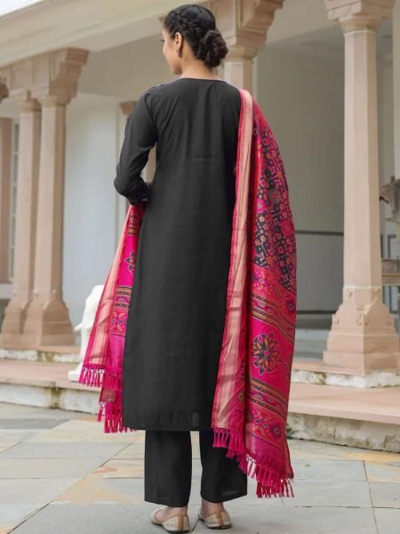 Exquisite Solid Zari Kurta Set with Patola Printed Dupatta -Straight Fit Pant Included Best Price  Straight Cut Long Kurtis
