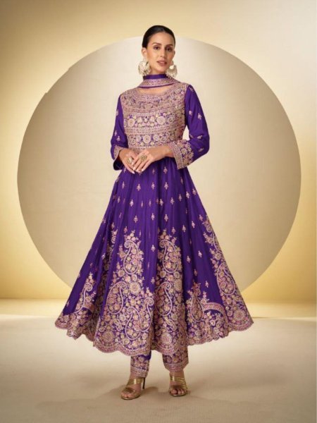 Eye Soothing Purple Embroidery Work From Rasbari Catalog By Gulkayra Designer  Salwar Kameez