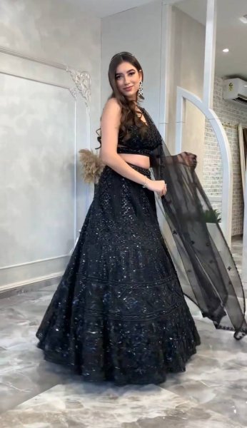 Fancy Black Net Lehenga Choli with Dori and Sequins Work for Reception Wear Designer Lehenga Choli