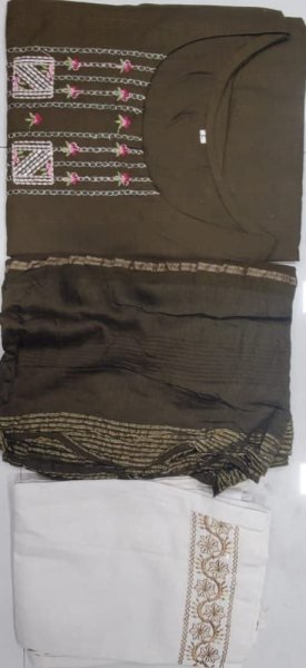 Fancy Cotton Weaving  Stripe With Embroidery    Stylist Pattern Kurti Set  3 Piece Kurti Set