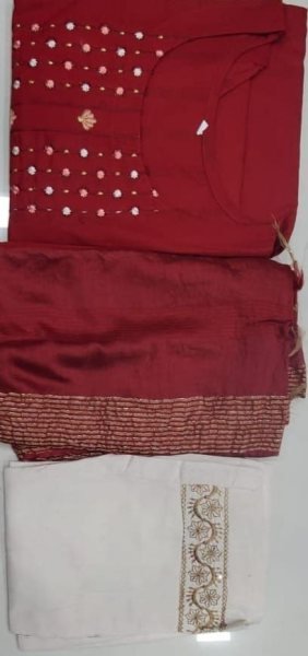 Fancy Cotton Weaving  Stripe With Embroidery    Stylist Pattern Kurti Set  3 Piece Kurti Set