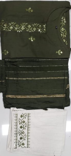 Fancy Cotton Weaving  Stripe With Embroidery    Stylist Pattern Kurti Set  3 Piece Kurti Set