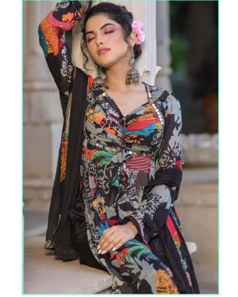  Fancy Digital Print And Real Mirror Hand Work Suit  Ready To Wear Collection