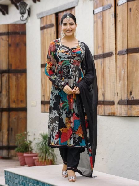  Fancy Digital Print And Real Mirror Hand Work Suit  Ready To Wear Collection