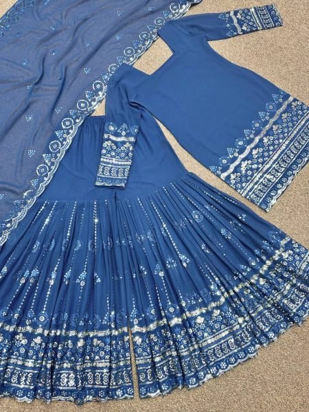 Fancy Embroidery Work And Heavy faux Georgette Top Sharara Suit Collection  Ready To Wear Collection