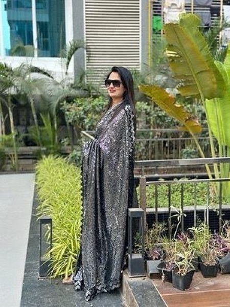 Fancy Georgette Sequence Zig Zag Pattern Saree Georgette Sarees Wholesale