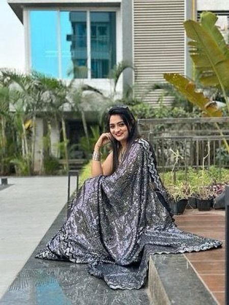 Fancy Georgette Sequence Zig Zag Pattern Saree Georgette Sarees Wholesale