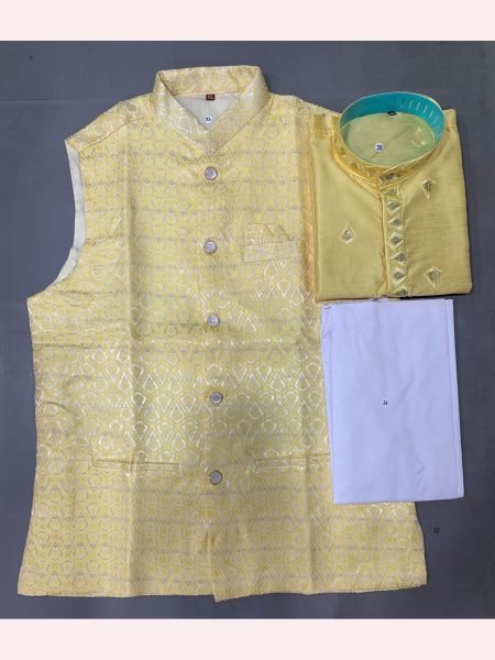  FANCY HEAVY KURTA PAJAMA  With Jaquard   Kotti Set For Men s Kurta Pajama Wholesale