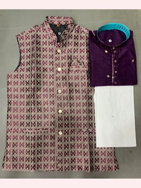  FANCY HEAVY KURTA PAJAMA  With Jaquard   Kotti Set For Men s Kurta Pajama Wholesale