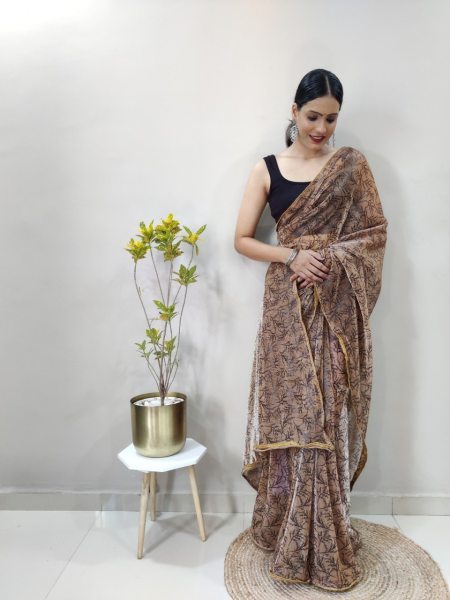 Fancy Imported Netting Saree With All Over 3d Print With Piping  Net Sarees Wholesale