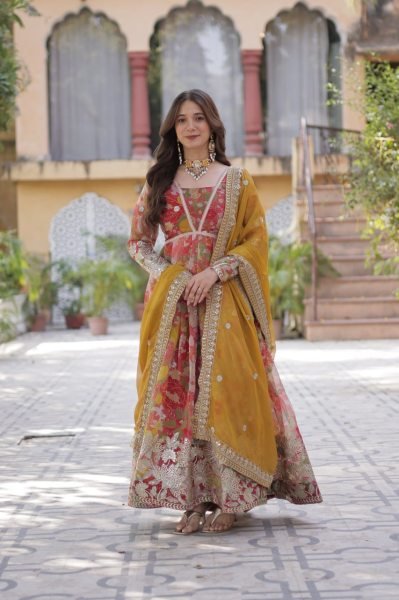 Fancy New Floral Print Anarkali Kurta Set with Dupatta For women Ready To Wear Collection