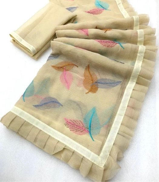 Fancy Ruffle Work Faux Georgette Saree  Georgette Sarees Wholesale