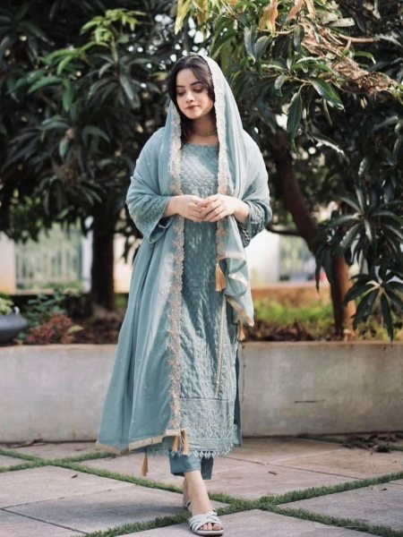 Fancy Sea Green Pakistani Suit with Thread & Sequin Work Party Perfect Ready To Wear Suit