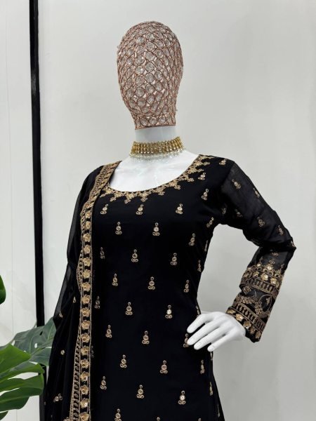 Fancy Thread With Sequence Work Heavy Faux Georgette Sharara Suit  Ready To Wear Collection