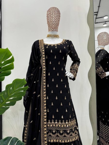 Fancy Thread With Sequence Work Heavy Faux Georgette Sharara Suit  Ready To Wear Collection