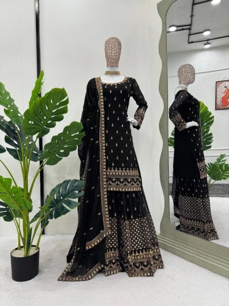 Fancy Thread With Sequence Work Heavy Faux Georgette Sharara Suit  Ready To Wear Collection