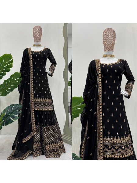 Fancy Thread With Sequence Work Heavy Faux Georgette Sharara Suit  Ready To Wear Collection