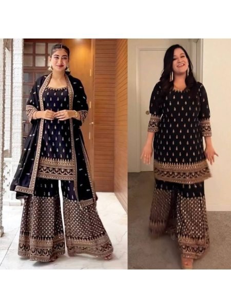 Fancy Thread With Sequence Work Heavy Faux Georgette Sharara Suit  Ready To Wear Collection