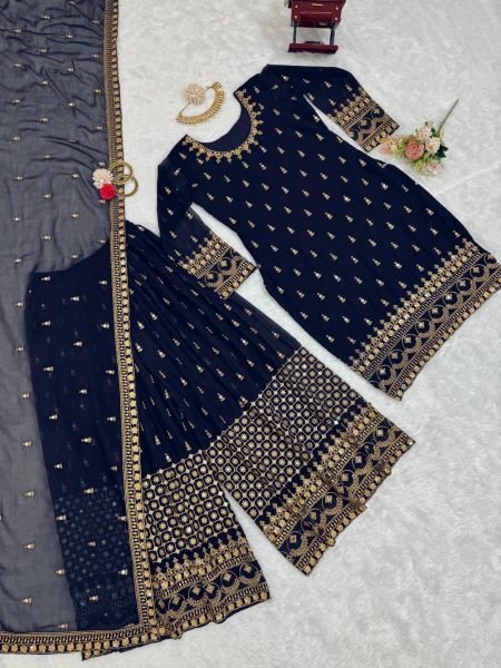 Fancy Thread With Sequence Work Heavy Faux Georgette Sharara Suit  Ready To Wear Collection