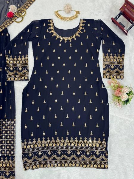 Fancy Thread With Sequence Work Heavy Faux Georgette Sharara Suit  Ready To Wear Collection