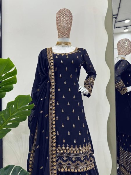 Fancy Thread With Sequence Work Heavy Faux Georgette Sharara Suit  Ready To Wear Collection