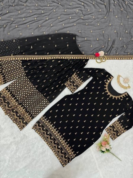 Fancy Thread With Sequence Work Heavy Faux Georgette Sharara Suit  Ready To Wear Collection