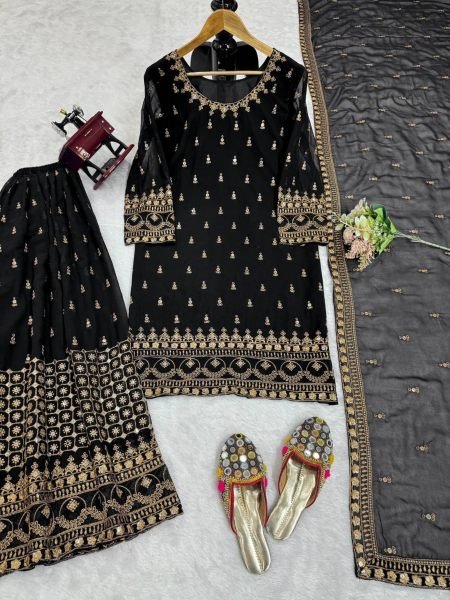 Fancy Thread With Sequence Work Heavy Faux Georgette Sharara Suit  Ready To Wear Collection