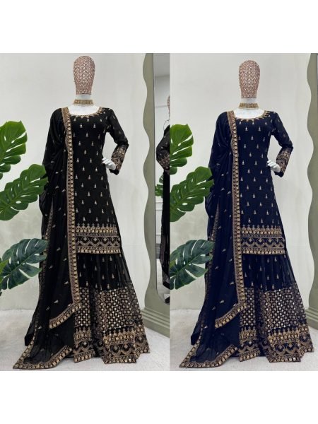 Fancy Thread With Sequence Work Heavy Faux Georgette Sharara Suit  Ready To Wear Collection