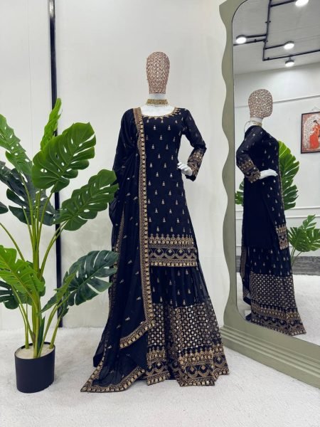 Fancy Thread With Sequence Work Heavy Faux Georgette Sharara Suit  Ready To Wear Collection