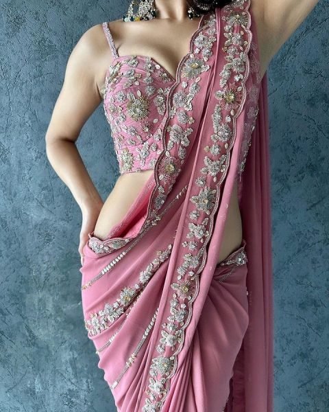  Fancy Thread Work With Sequence Work Georgette Saree  Georgette Sarees Wholesale