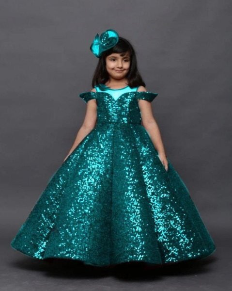 Fancy Tissue Net Sequence Work Gown  Girls Wear