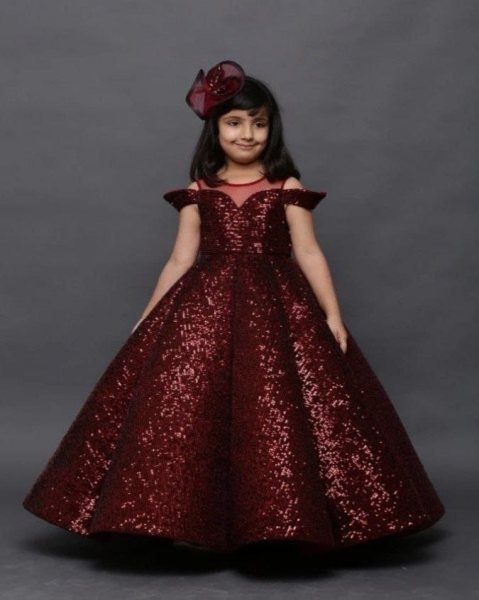 Fancy Tissue Net Sequence Work Gown  Girls Wear