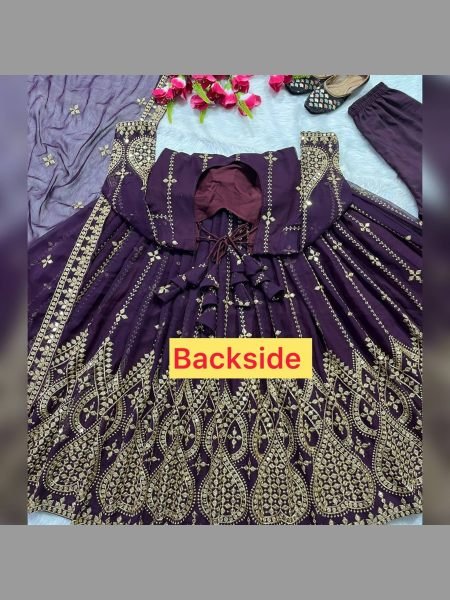 Fancy Wine Color Georgette Fabric With Embroidered Work Anarkali Pant Dupatta   Ready To Wear Collection