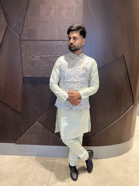 Natural Jacquard Koti Set with Plain Kurta Pajama Ideal for Wedding Ceremonies Kurta Pajama Wholesale